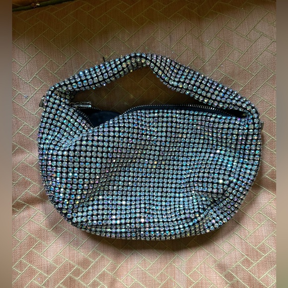 Sparkly Rhinestone Crystal Embellished Silver Clutch Handbag - Picture 2 of 6